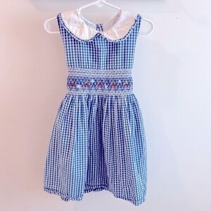Pettigirl Blue Gingham Smocked Embroidered Cherry Sleeveless Tie Waist Dress 5T